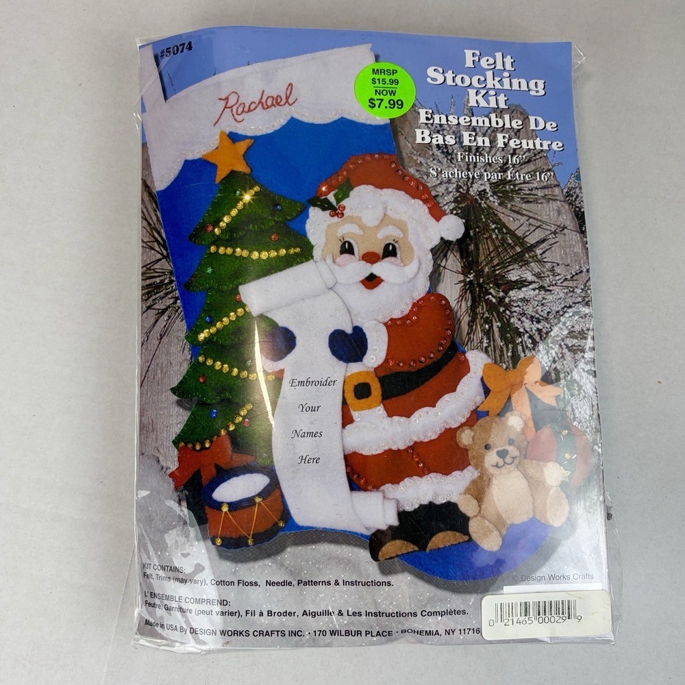 Felt Stocking Kit Santa List Design Works 5074 Christmas Pattern Trim Vtg Sealed